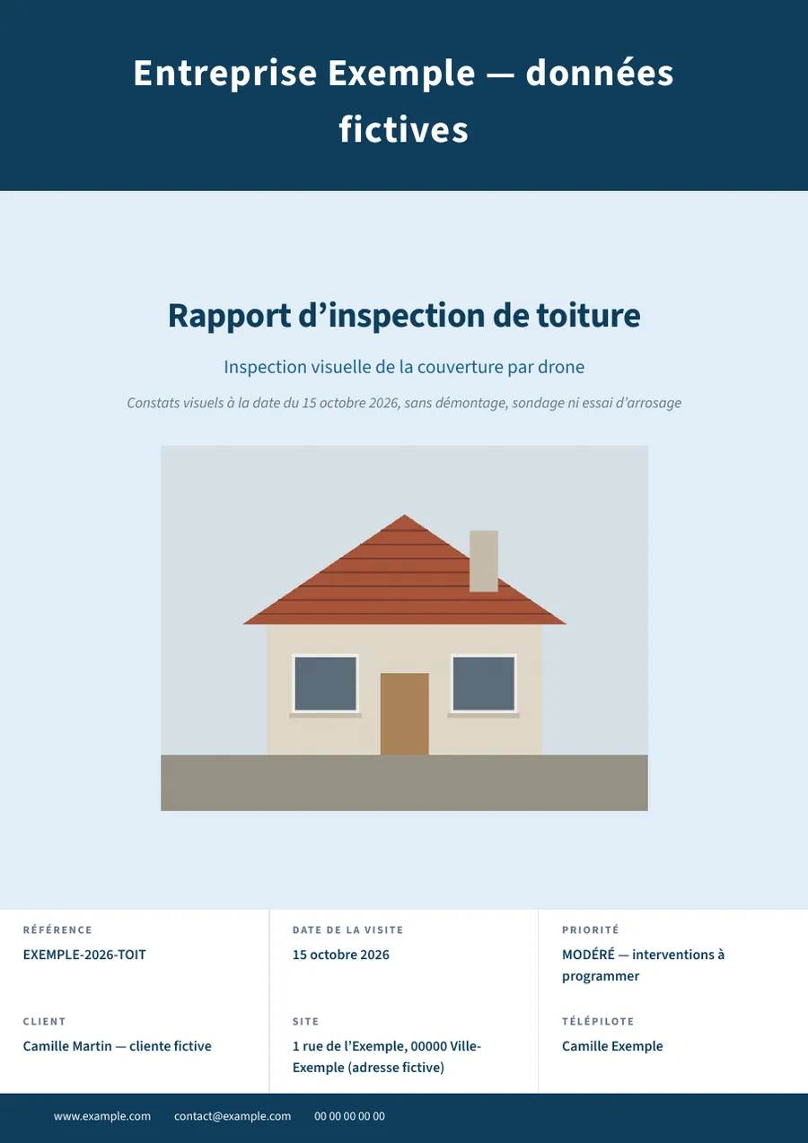 Rapport d’inspection de toiture, version au drone — page 1 sur 8 (ouvre le PDF)