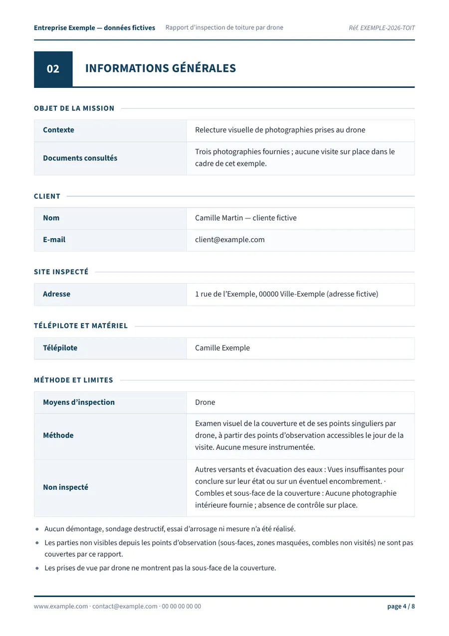 Rapport d’exemple de toiture, informations générales (ouvre le PDF) — page 4 sur 8
