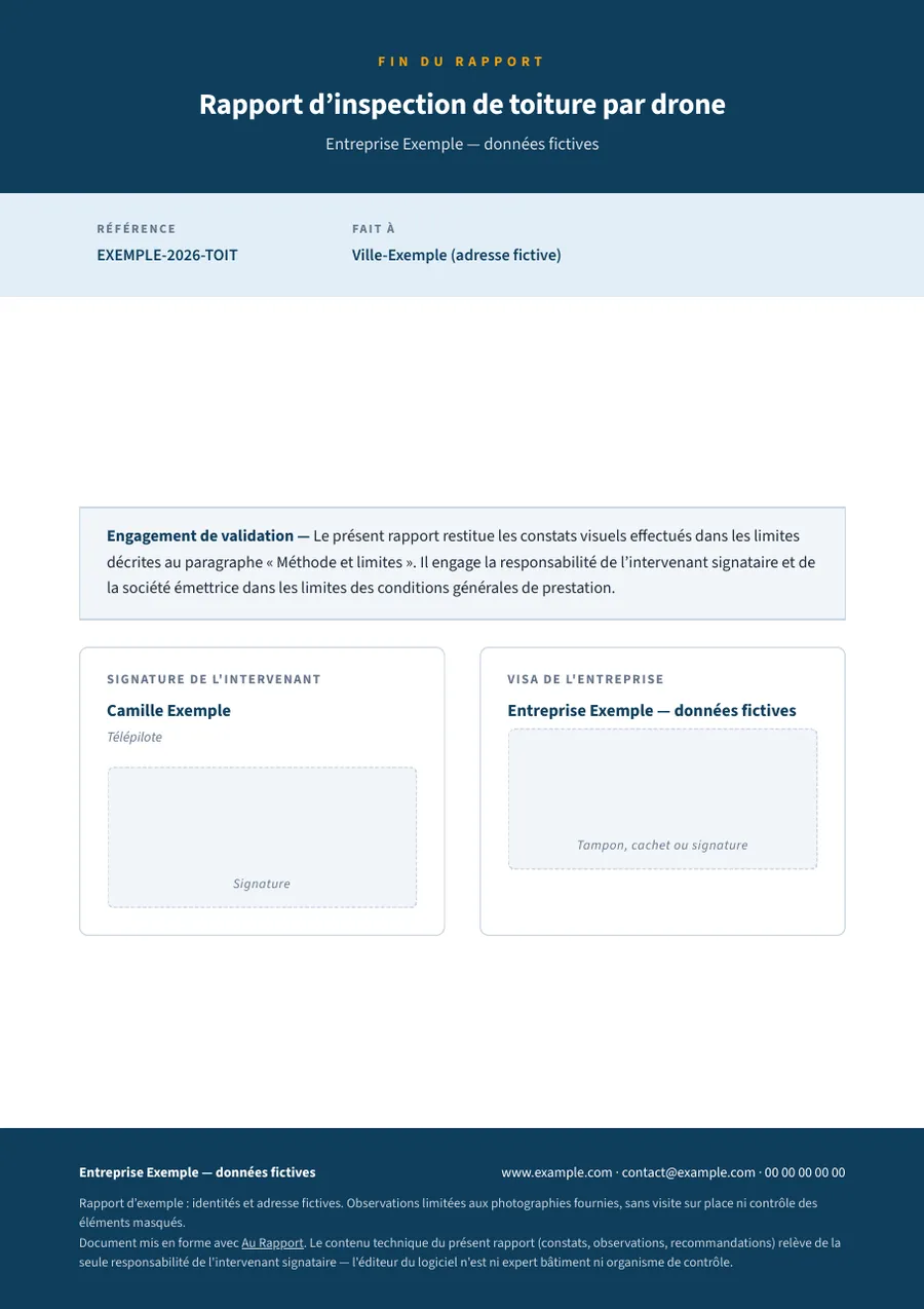 Rapport d’exemple de toiture, page de fin (ouvre le PDF) — page 8 sur 8